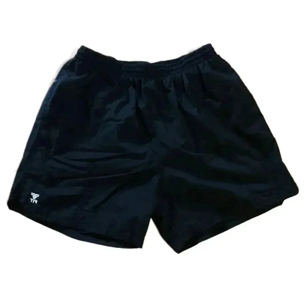 TYR Black Elastic Waistband Logo‎ Athletic Swimming Shorts Unisex Size XXL